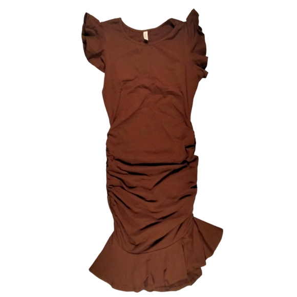 Flutter Sleeve Ruched Bodycon Ruffle Mini Sundress Cotton Summer Casual Dress - Picture 2 of 6